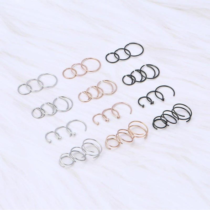 FECTAS Nose Rings Hoops Surgical Steel 18g 20g Gauge 6mm 8mm 10mm 12mm Earrings Piercing Hoops Jewelry for Men Women - Image 3